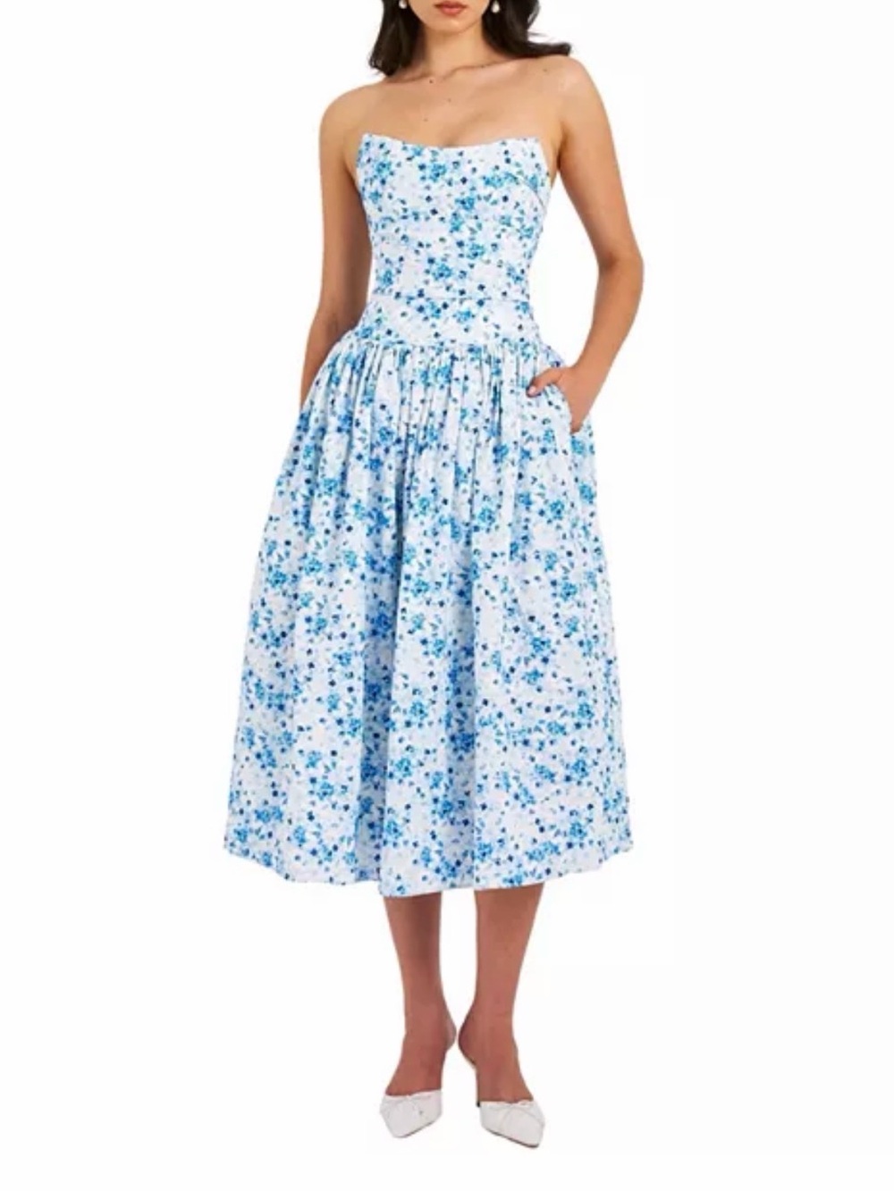 Miss Circle - Paloma Print Linen Corset Draping Top Midi Dress NWT